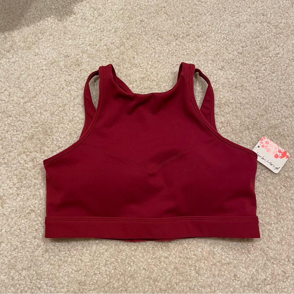Free People Movement Wine Bord Strap Back Clip Sports Bra NWT Size S